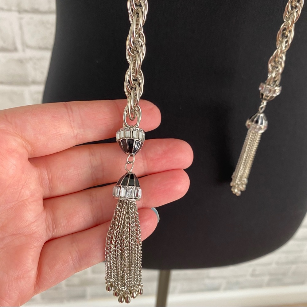 Long metal chain fringe tassel crystal necklace - Picture 4 of 8